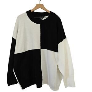 NEW City Chic Zoey Check Relaxed Fit Sweater L/20 Plus Black White Jumper‎ NWT